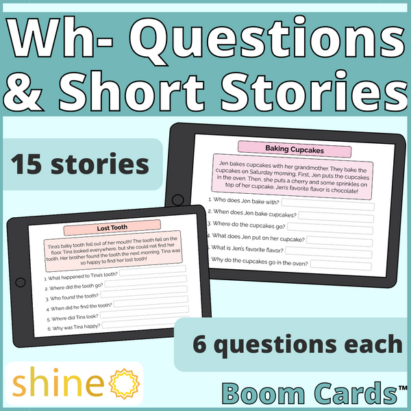 Shine　DIGITAL　Questions,　Stories　Auditory　Wh　–　Speech　Speech　Therapy　Boom　Cards　Comprehension,　Short　Activities