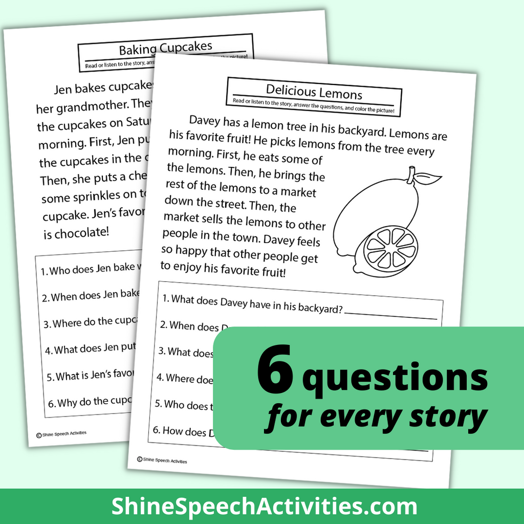 Wh Questions & Short Stories Shine Speech Activities