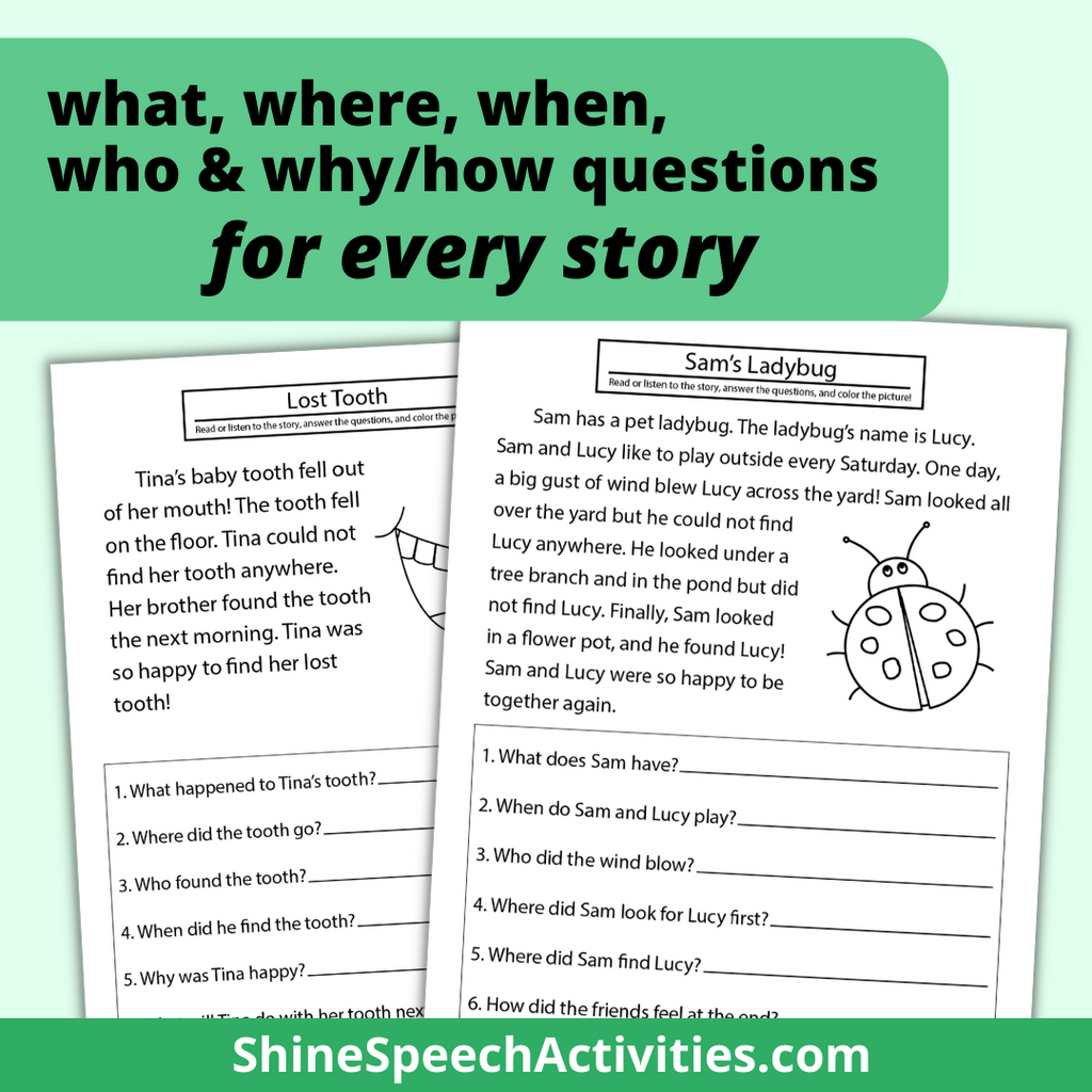 Wh Questions & Short Stories Shine Speech Activities