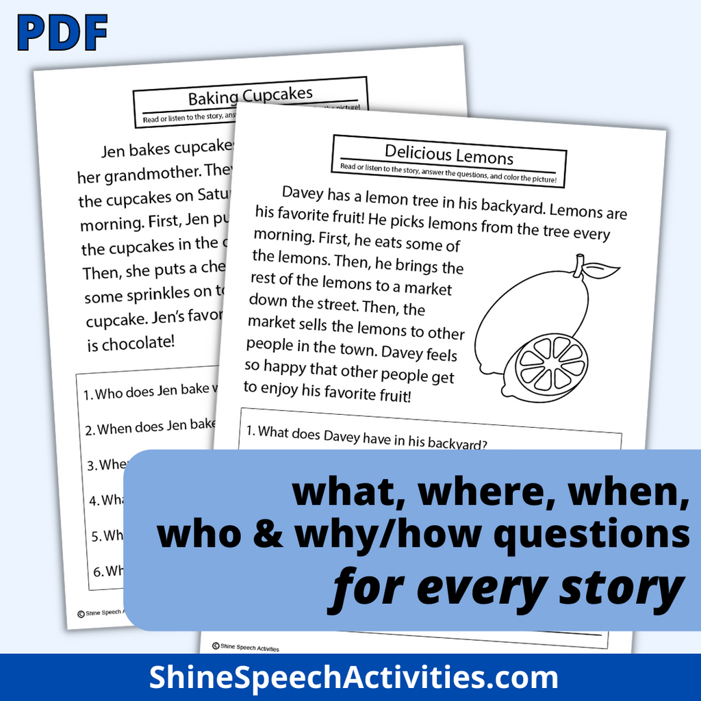 Story Qith Question BUNDLE Wh- Questions & Short Stories – Shine Speech Activities